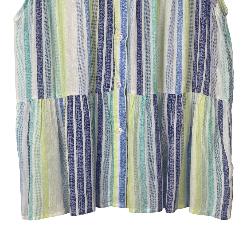 Striped Colorful‎ Sleeveless Babydoll Button Down Top Lightweight Beachy NWT - Picture 3 of 9